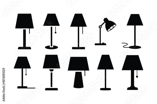 Table Lamp Lighting Silhouette Vector Icon Set