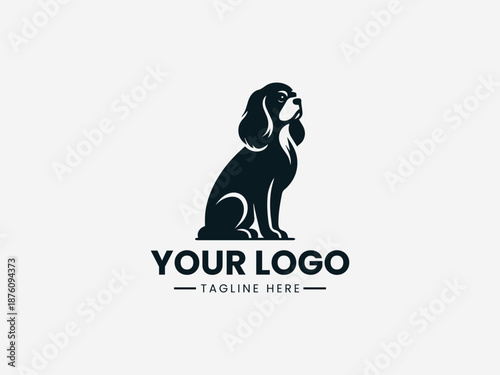 Black silhouette logo of a sitting dog on a white background with space for custom text.