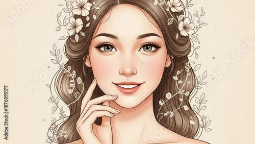 Beautiful woman with floral hair decoration smiling