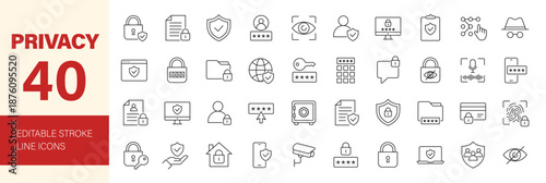 Privacy icon set. Editable line icons. Vector illustration.
