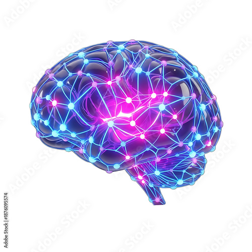 Glowing neural network brain representing artificial intelligence.
