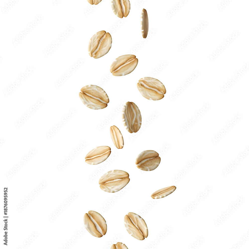 custom made wallpaper toronto digitalIndividual raw rolled oat flakes falling through the air isolated on white.