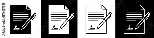 Signing a Business Contract Document with a Pen and Handwritten Signature Icon Illustration