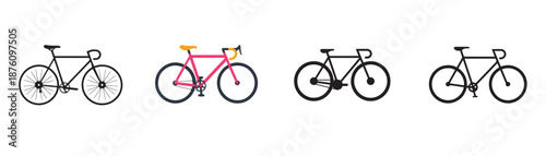 set of bicycle isolated on white background