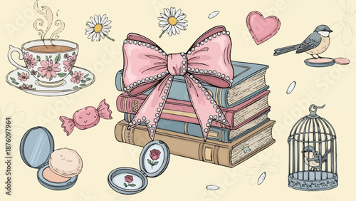 Vintage Collection of Delicate Objects and Books.