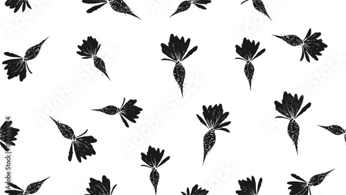 Chicory root silhouette pattern vector background, hand drawn style botanical plant, vintage black drawing for herbal medicine and organic food packaging
