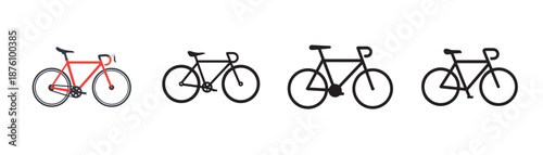 set of bicycle isolated on white background