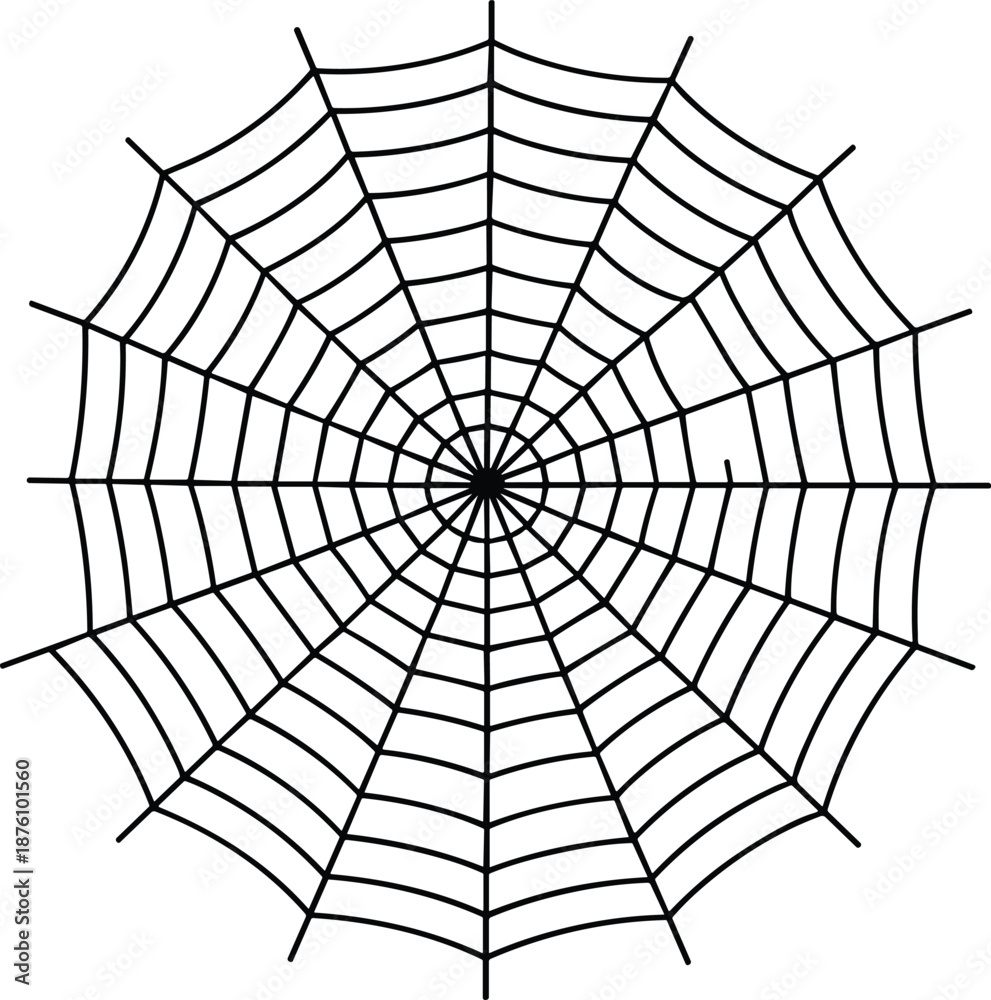 Obraz premium Spider web illustration isolated on white background, black cobweb line art design, halloween symbol, spooky minimalist vector graphic