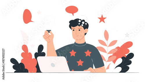 Creative man with innovative idea working on laptop