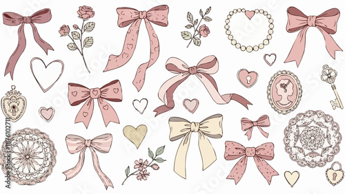Collection of Decorative Ribbons and Romantic Embellishments.