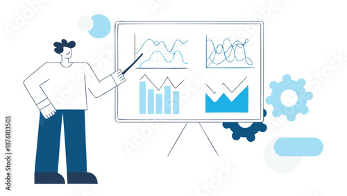 Businessman presenting data analysis on graphs and charts