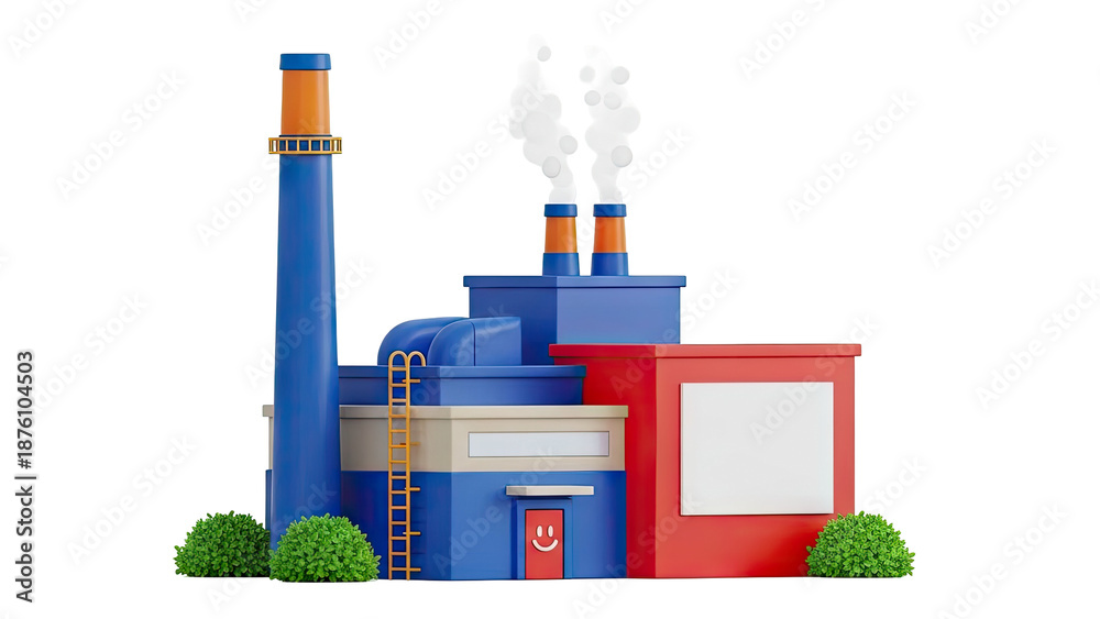 Fototapeta premium Colorful Cartoon Factory with Smoking Chimneys