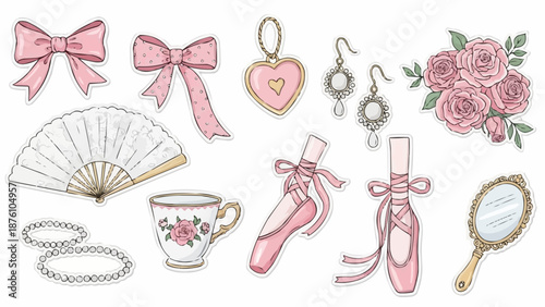Ballet dancer accessories and feminine objects illustration.