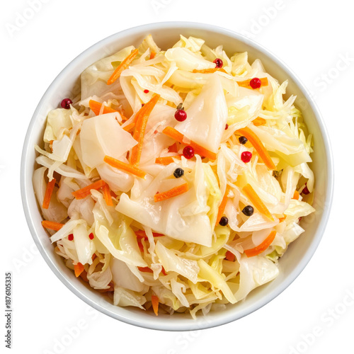 Classic pickled cabbage,isolated on white background a crunchy, tangy, and fermented side dish, healthy, vegan, and full of probiotics