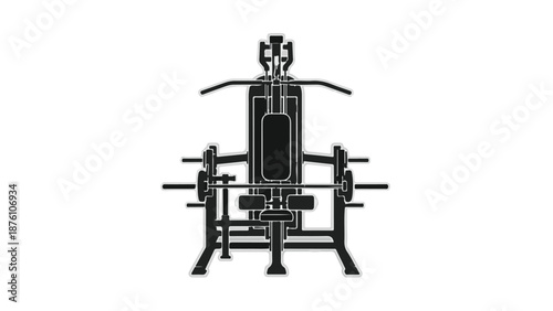Black silhouette of a weightlifting machine on a white background