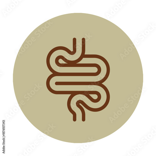 a brown icon of a human intestine on a beige circle