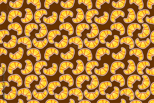 Croissant seamless pattern. Croissant bread pattern background. Cartoon croissant pattern vector design. Fast food croissant pattern.