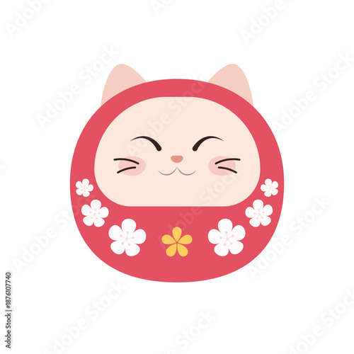 Japanese Cat Daruma Doll Vector Illustration