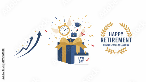 Happy Retirement Gift Celebration Vector Illustration 1