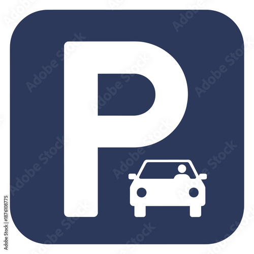 Parking sign with a car icon and large letter
