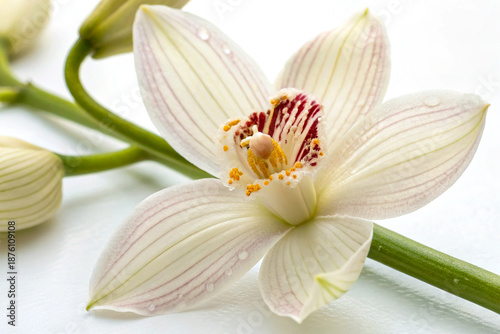 Single cardamom flower with soft petals on clean white