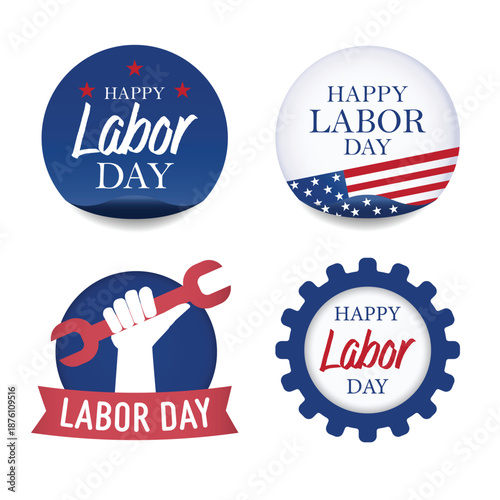 Patriotic Labor Day sticker and label vector set for Labor Day sale stickers and badges collection with American flag elements for promotion and marketing.