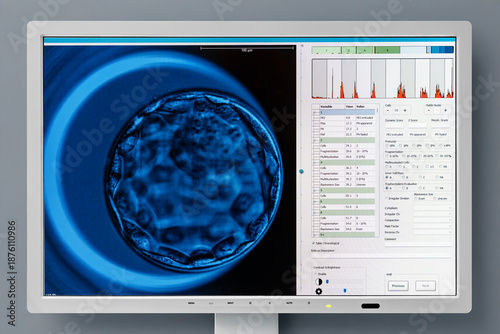 Fotografija Advanced IVF laboratory technology displaying human embryo development stages on