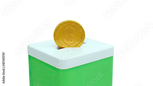 Gold Dollar Coin in Green and White Donation Box
