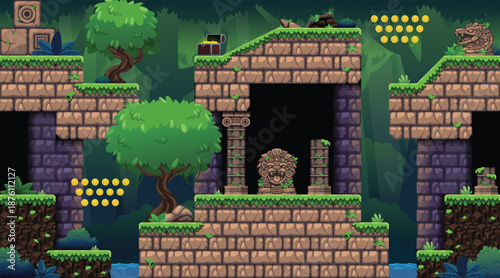 Aztec Tomb Raider Jungle Platformer Game Tileset