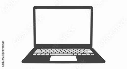 a black laptop with white keyboard and blank screen