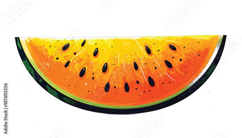 Slice of Yellow Watermelon with Black Seeds on White Background.