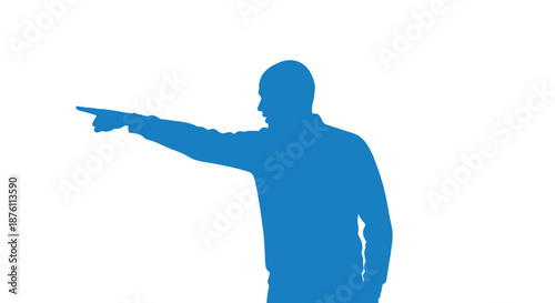 blue silhouette of a man pointing to the left side