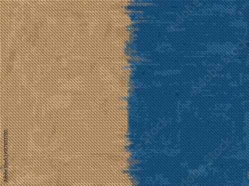 Canvastavla Textured blue and tan burlap fabric background with frayed edge