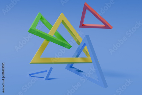 3D, Abstract, Geometry, Triangle, Interlocking, Colorful, Green, Yellow, Blue, Red, Modern, Minimalist, Render, Shape, Background, Digital, Art, Connection, Sharp, Isometric, Graphic, Design, Creative