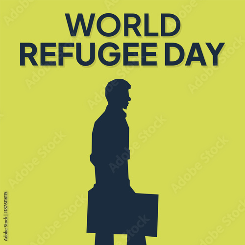 World Refugee Day. Simple silhouette of a refugee background