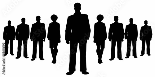 Professional Vector Silhouette of a Corporate Leader Leading a Team for Business Management and Ambition Concepts