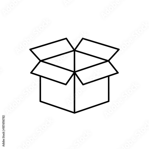 Open Box Line Icon. Simple Outline Vector Symbol for Shipping, Delivery, E-commerce Packaging, and Storage.
