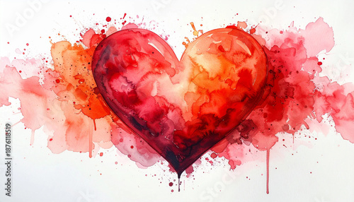 Wallpaper Mural Red watercolor heart painting with artistic paint splatters on white Torontodigital.ca