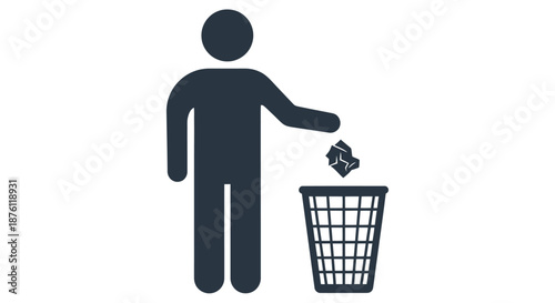 Icon of person throwing trash into a waste bin symbolizing cleanliness and proper waste disposal.