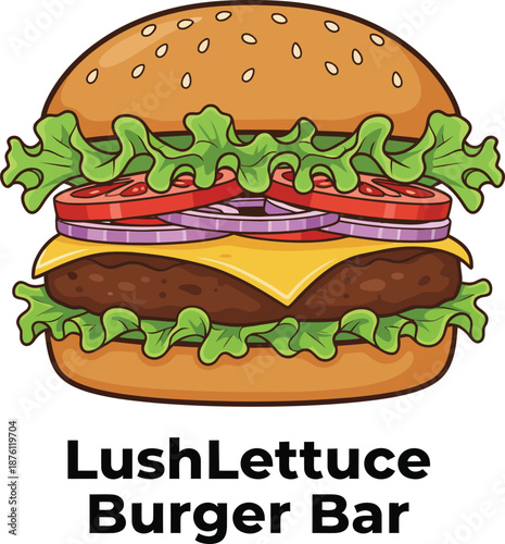 Cheerful cartoon illustration of a delicious hamburger for a restaurant logo vector illustration 