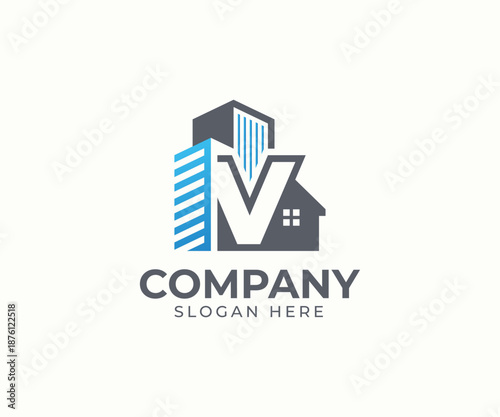 Set of real estate logo template with alphabet and building vector concept