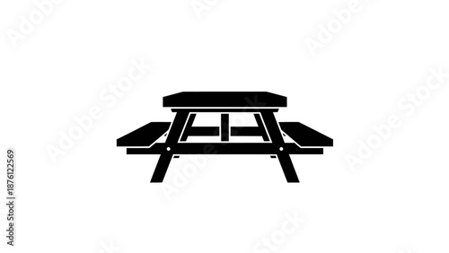 Simple black and white picnic table vector illustration.