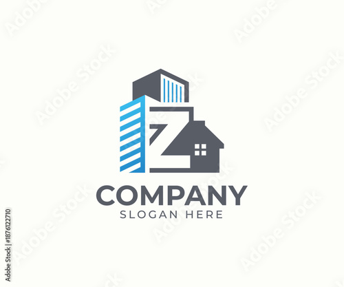 Set of real estate logo template with alphabet and building vector concept