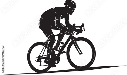 Cyclist riding bicycle in motion silhouette illustration white background