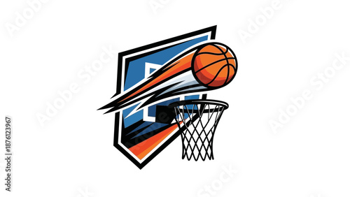 Basketball going through basketball hoop illustration