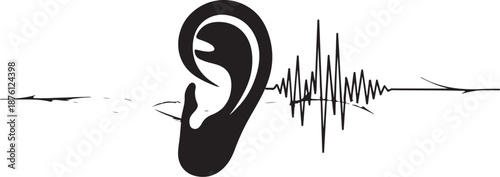 Hearing and sound wave concept in black and white
