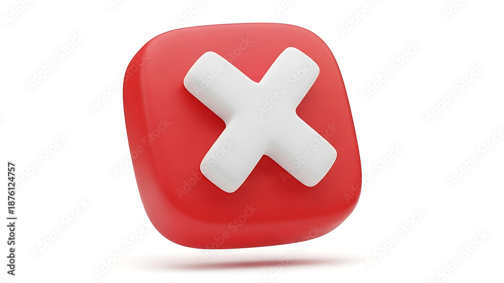 Fototapeta premium 3D Red Cancel Button Icon with White Cross Mark