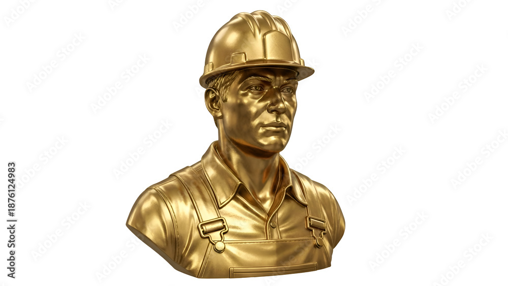 Obraz premium Golden Bust of Construction Worker in Hard Hat