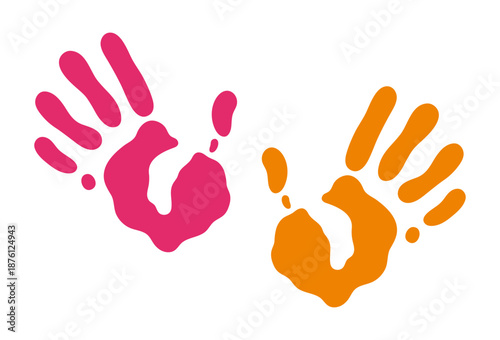 Colorful handprints vector illustration. Holi, the Indian spring festival of colors. Bright hand prints isolated on white. Gulal powder stains, symbol of the seasonal celebration. Vibrant kids palms