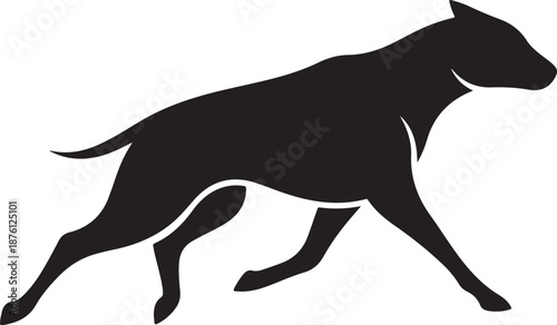 Black dog running silhouette in profile view isolated
